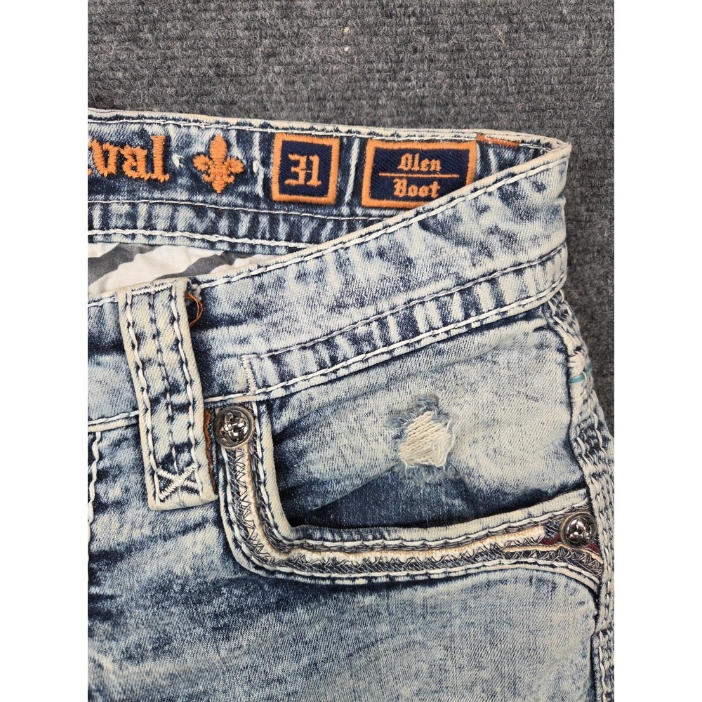 Rock Revival Olen Jeans Mens 34x32 (31tag) Blue Distressed Stretch - Picture 7 of 9